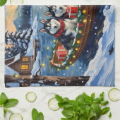 Alaskan Malamute Christmas Boat Holiday キッチンタオル (折り畳み)