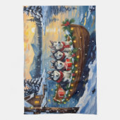 Alaskan Malamute Christmas Boat Holiday キッチンタオル (縦)