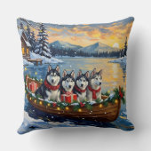 Alaskan Malamute Christmas Boat Holiday クッション (裏面)