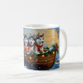 Alaskan Malamute Christmas Boat Holiday コーヒーマグカップ (正面右)