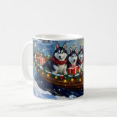 Alaskan Malamute Christmas Boat Holiday コーヒーマグカップ (正面左)