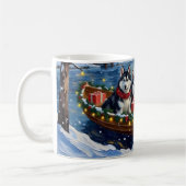 Alaskan Malamute Christmas Boat Holiday コーヒーマグカップ (左)