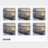 Alaskan Malamute Christmas Boat Holiday スクエアシール (シート)