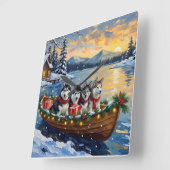 Alaskan Malamute Christmas Boat Holiday スクエア壁時計 (傾斜)
