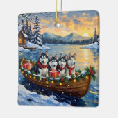 Alaskan Malamute Christmas Boat Holiday セラミックオーナメント (左)