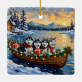 Alaskan Malamute Christmas Boat Holiday セラミックオーナメント (裏面)