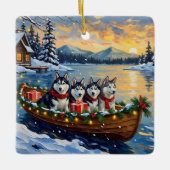 Alaskan Malamute Christmas Boat Holiday セラミックオーナメント (正面)