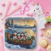 Alaskan Malamute Christmas Boat Holiday ペーパープレート (パーティー)
