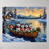 Alaskan Malamute Christmas Boat Holiday ポスター (正面)