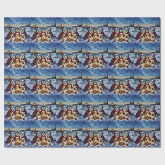 Alaskan Malamute Christmas Bonfire Beach Holiday ラッピングペーパー (フラット)