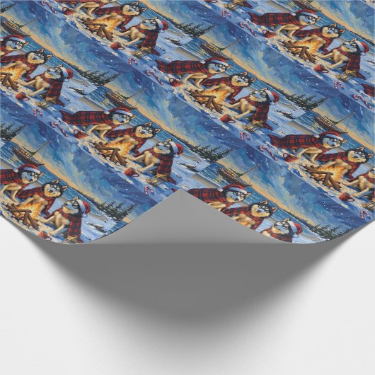 Alaskan Malamute Christmas Bonfire Beach Holiday ラッピングペーパー (角)