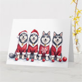 Alaskan Malamute Christmas Dress Santa Hat カード (黄色い花)