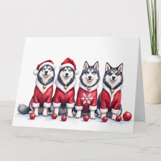 Alaskan Malamute Christmas Dress Santa Hat カード (正面)