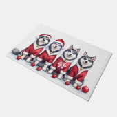 Alaskan Malamute Christmas Dress Santa Hat ドアマット (アングル)