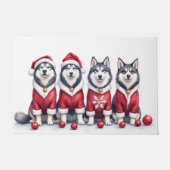 Alaskan Malamute Christmas Dress Santa Hat ドアマット (正面)