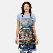 Alaskan Malamute Christmas Red Truck Holiday エプロン (着用した状態)