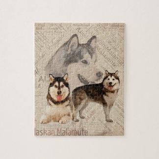 Alaskan Malamute Collage on Word Pattern ジグソーパズル