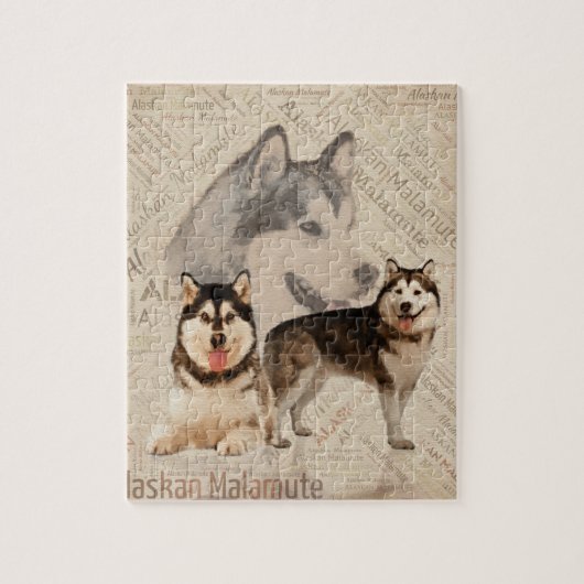 Alaskan Malamute Collage on Word Pattern ジグソーパズル (縦)
