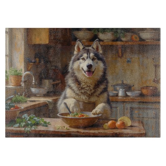 Alaskan Malamute Cooking in Kitchen カッティングボード (正面)