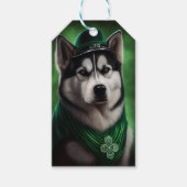 Alaskan Malamute dog in St. Patrick's Day Dress ギフトタグ (正面)