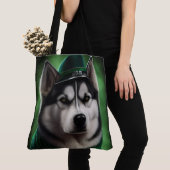 Alaskan Malamute dog in St. Patrick's Day Dress トートバッグ (クローズアップ)