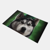 Alaskan Malamute dog in St. Patrick's Day Dress ドアマット (アングル)