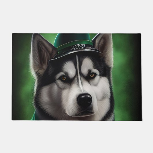 Alaskan Malamute dog in St. Patrick's Day Dress ドアマット (正面)