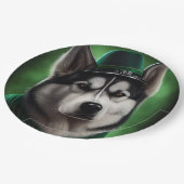 Alaskan Malamute dog in St. Patrick's Day Dress ペーパープレート (アングル)