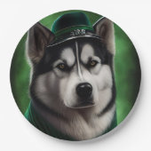 Alaskan Malamute dog in St. Patrick's Day Dress ペーパープレート (正面)