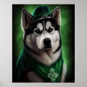 Alaskan Malamute dog in St. Patrick's Day Dress ポスター (正面)