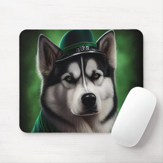 Alaskan Malamute dog in St. Patrick's Day Dress マウスパッド (マウス)