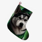 Alaskan Malamute dog in St. Patrick's Day Dress ラージクリスマスストッキング (正面 (吊り時))