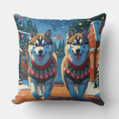 Alaskan Malamute Dogs Christmas Snow Holiday  クッション (正面)