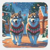 Alaskan Malamute Dogs Christmas Snow Holiday  スクエアシール (正面)