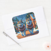 Alaskan Malamute Dogs Christmas Snow Holiday  スクエアシール (封筒)