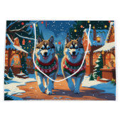 Alaskan Malamute Dogs Christmas Snow Holiday ラージペーパーバッグ (正面)