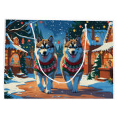 Alaskan Malamute Dogs Christmas Snow Holiday ラージペーパーバッグ (裏面)