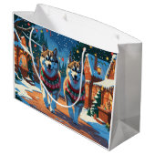 Alaskan Malamute Dogs Christmas Snow Holiday ラージペーパーバッグ (裏面アングル)