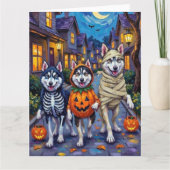 Alaskan Malamute Dogs Trick-or-Treating Halloween  カード (正面)