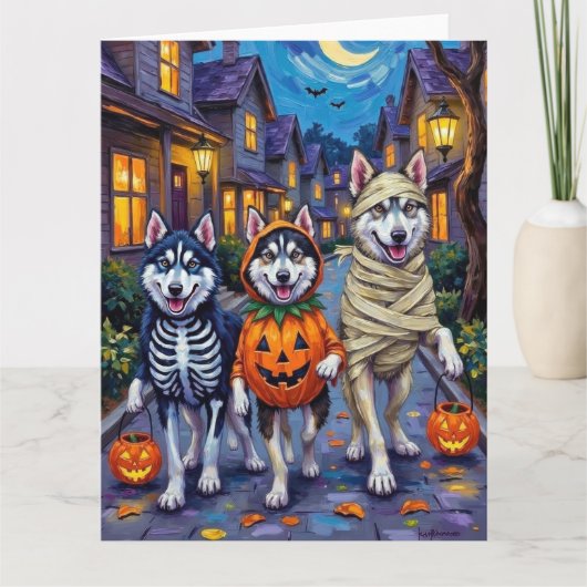 Alaskan Malamute Dogs Trick-or-Treating Halloween  カード (正面)