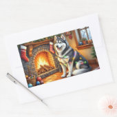Alaskan Malamute Fireplace with Christmas Lights 長方形シール (封筒)