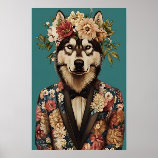 Alaskan Malamute In Suit Poster, Alaskan Malamute ポスター (正面)