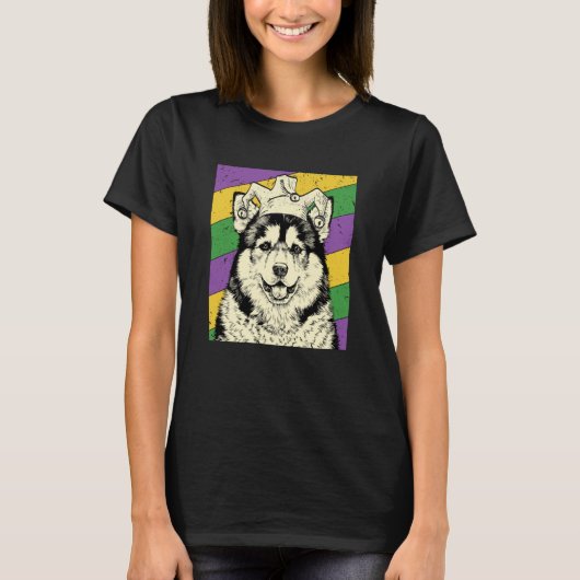 Alaskan Malamute Jester  Mardi Gras Dog Mom or Dad Tシャツ (正面)