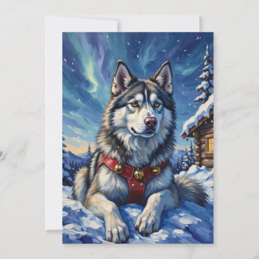 Alaskan Malamute North Pole Winter Christmas シーズンカード (正面)