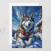 Alaskan Malamute North Pole Winter Christmas シーズンカード (正面/裏面)