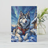 Alaskan Malamute North Pole Winter Christmas シーズンカード (スタンド正面)