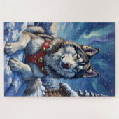 Alaskan Malamute North Pole Winter Christmas ジグソーパズル (横)