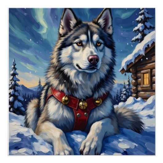 Alaskan Malamute North Pole Winter Christmas ポスター (正面)