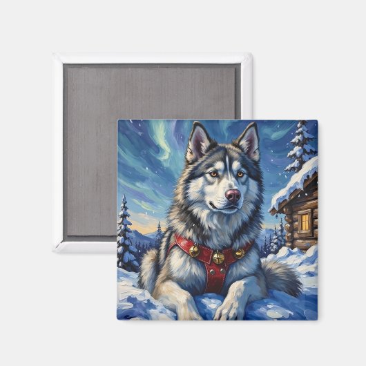 Alaskan Malamute North Pole Winter Christmas マグネット (正面/裏面)