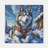 Alaskan Malamute North Pole Winter Christmas マグネット (正面)